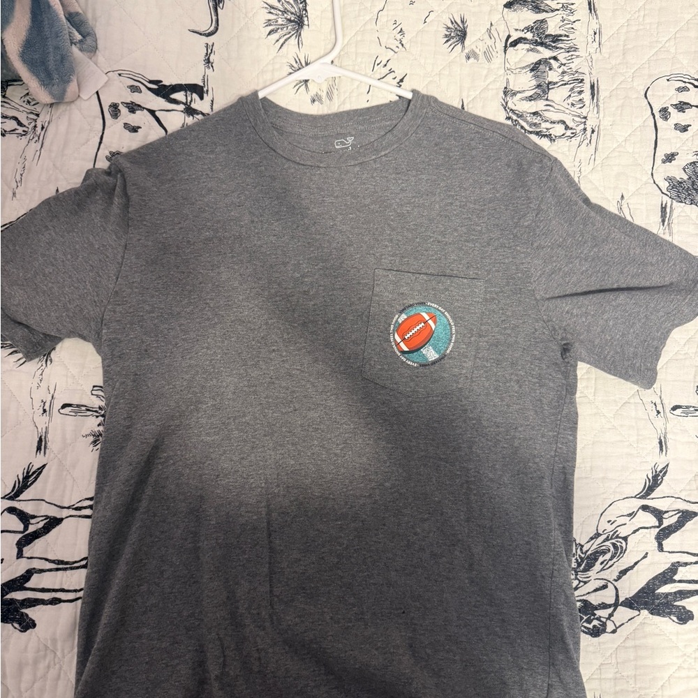 Vineyard Vines Gray Short Sleeve Tee with Football